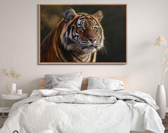 Majestic Tiger Portait In Wild Wall Art Canvas Print, Gift For Animal Lover, Big Cat Painting, Nature Photo, Ready To Hang