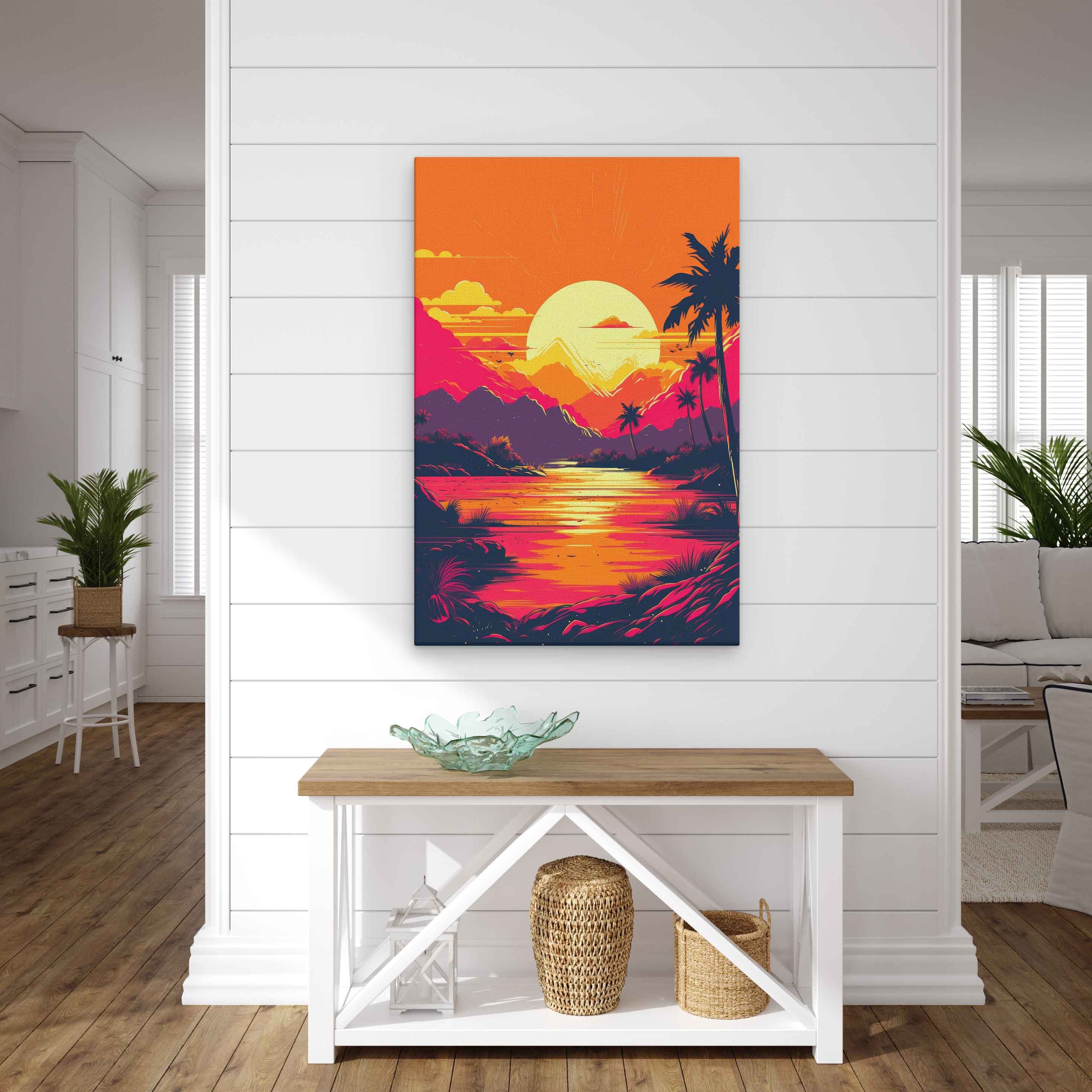 Tropical Summer Pop Art Landscape, Digital Illustration on Canvas