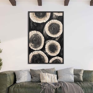 Elegant Black And White Tree Rings, Wall Art Canvas Print, Intricate Patterns and Textures