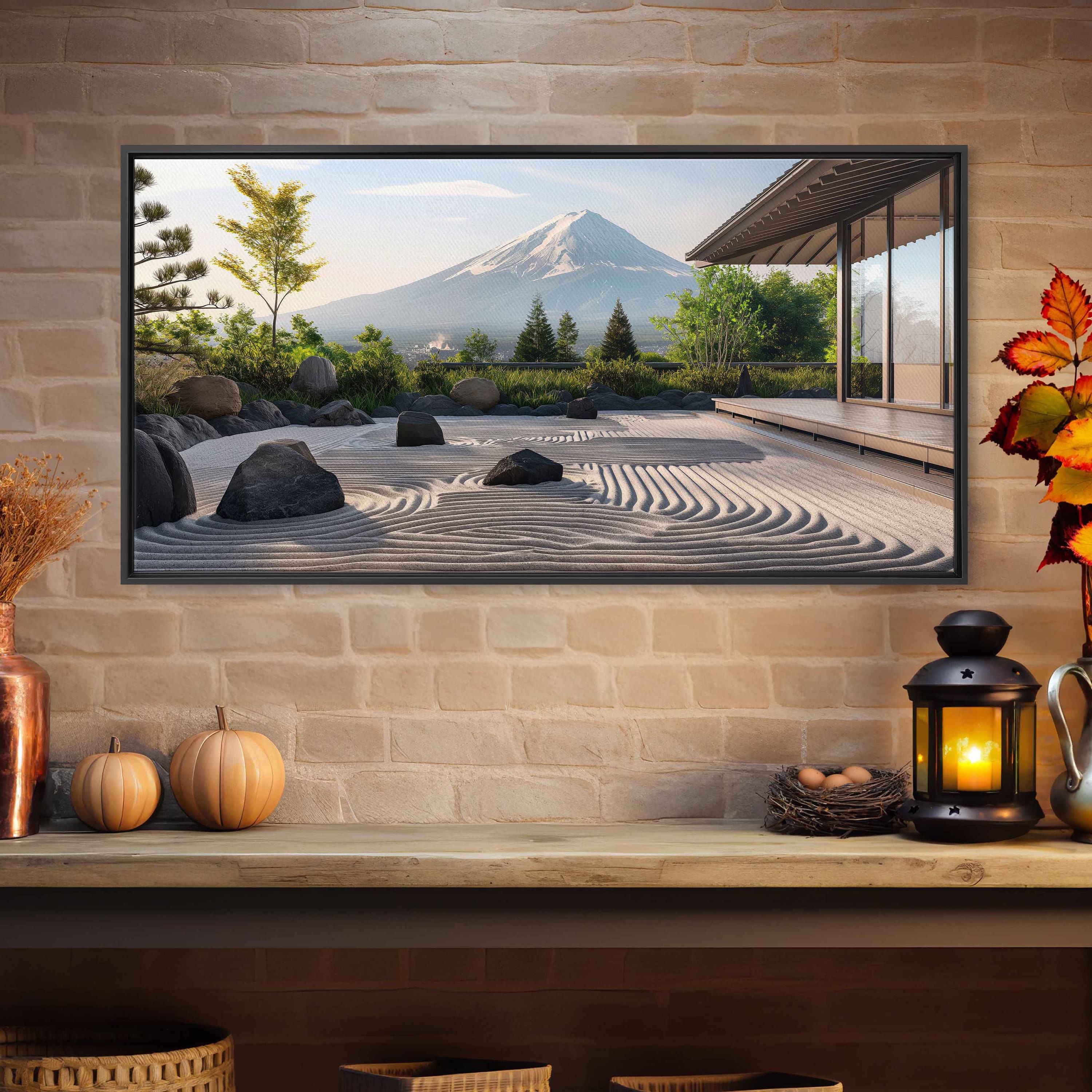 Japanese Zen Garden Overlooking Mount Fuji Wall Art Canvas Print, Asian ...
