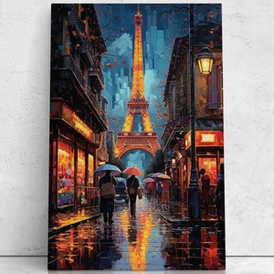 Colorful Paris France Modern Oil Painting, Framed Canvas Print, Urban Street Scene Decor, Gift For Travelers