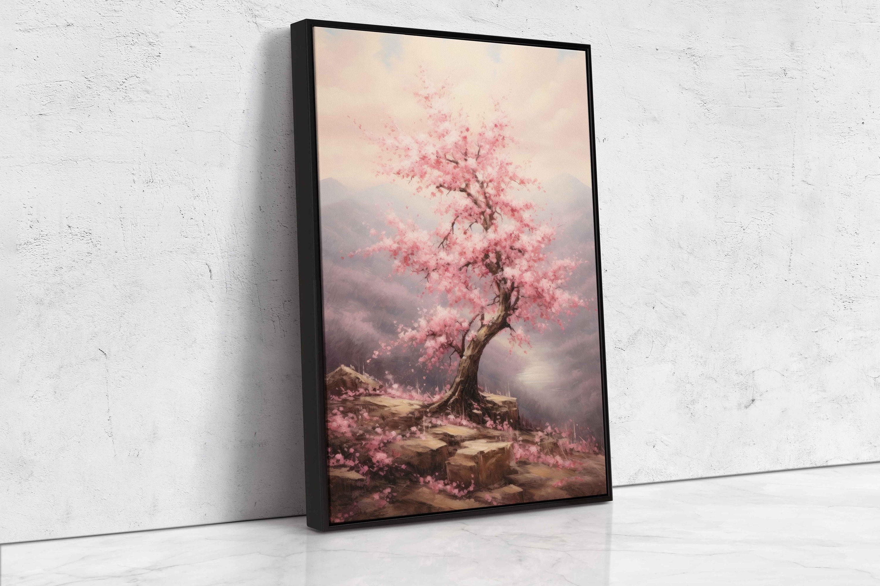 Pink Cherry Tree Blossom Wall Art Painting, Framed Canvas Print, Ready ...