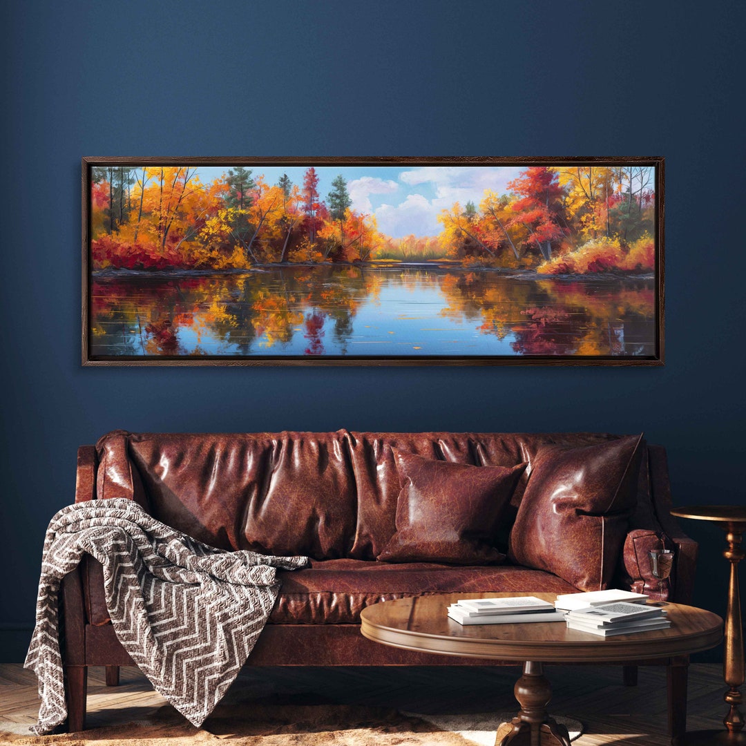 Calm Autumn River Surrounded by Fall Forest Foliage Wall Art Canvas ...