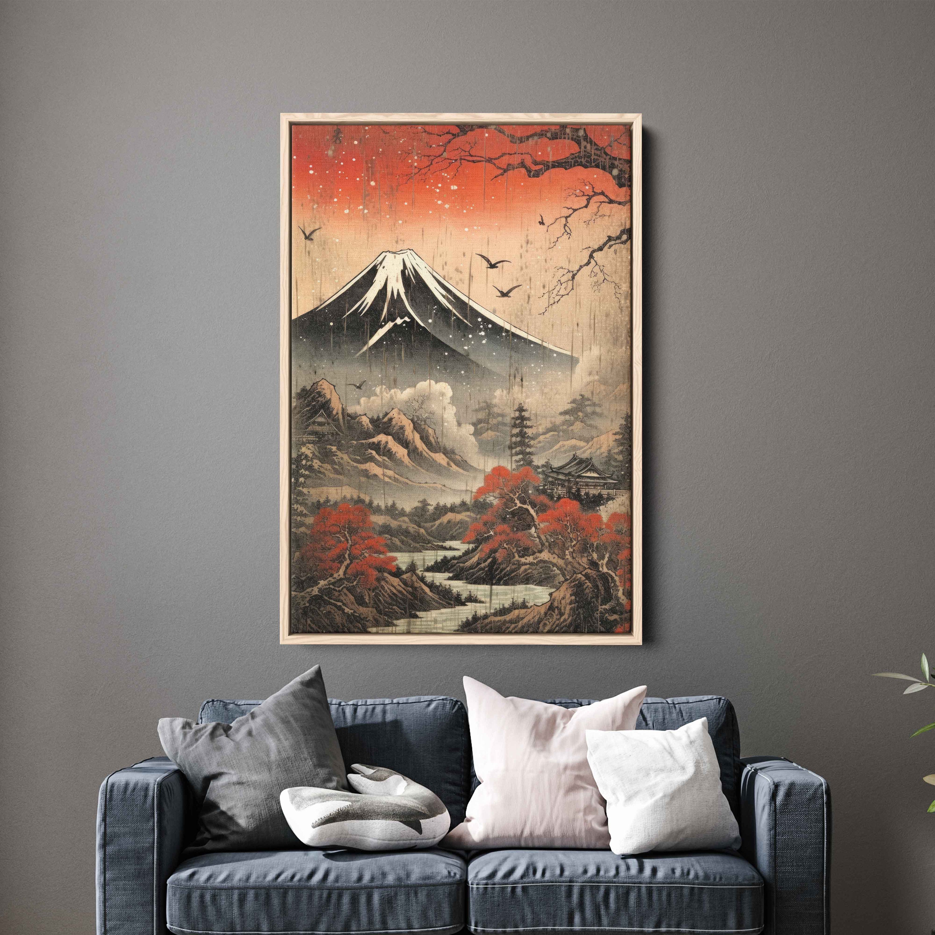 Japanese Volcano Painting, Ukiyo-e Style Art, Vintage Art