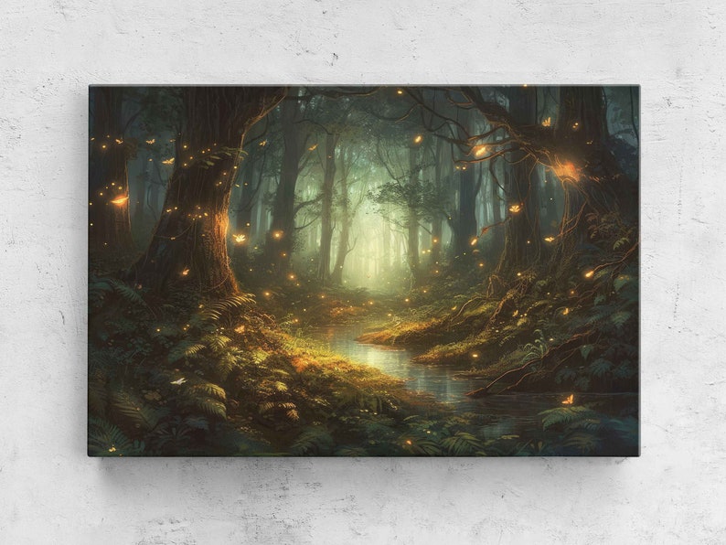 Enchanted Magical Firefly Forest Canvas Wall Art Ready to - Etsy