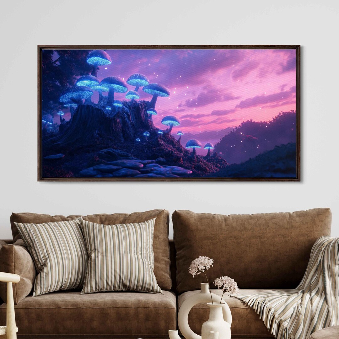 Whimsical Mushroom Villages, Wall Art Canvas Print, Mystical Tree ...