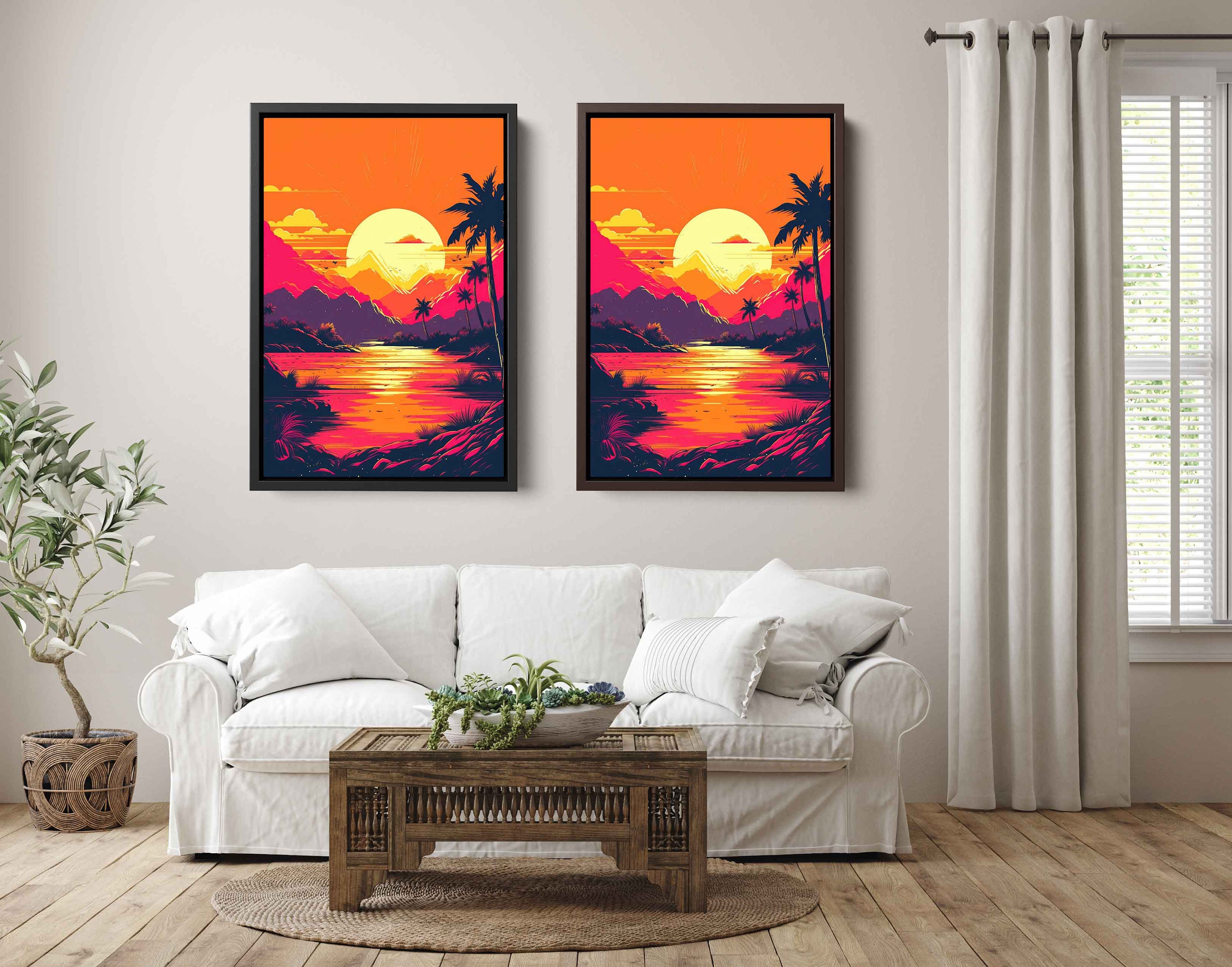 Tropical Summer Pop Art Landscape, Digital Illustration on Canvas