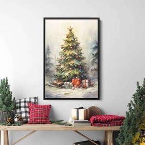 Christmas Tree Acrylic Painting, Framed Canvas Print, Christmas Decorations, Gift For Christmas, Ready To Hang, Winter Pine Tree