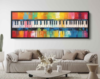 Abstract Colorful Piano Keys Oil Painting, Textured Paint, Framed Canvas Print, Ready To Hang, Gift For Pianist, Gift For Musician