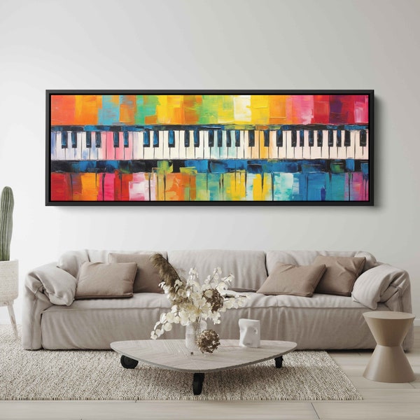 Abstract Colorful Piano Keys Oil Painting, Textured Paint, Framed Canvas Print, Ready To Hang, Gift For Pianist, Gift For Musician