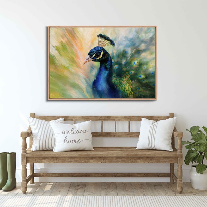 Vibrant Peacock Closeup Wall Art Canvas Print, Gift For Animal Lover, Nature Photo, Impressionism, Beautiful Bird, Ready To Hang image 8