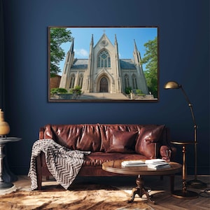 Gothic Cathedral, Wall Art Canvas Print, Intricate Stone Carvings, Stained Glass Windows