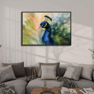 Vibrant Peacock Closeup Wall Art Canvas Print, Gift For Animal Lover, Nature Photo, Impressionism, Beautiful Bird, Ready To Hang image 10
