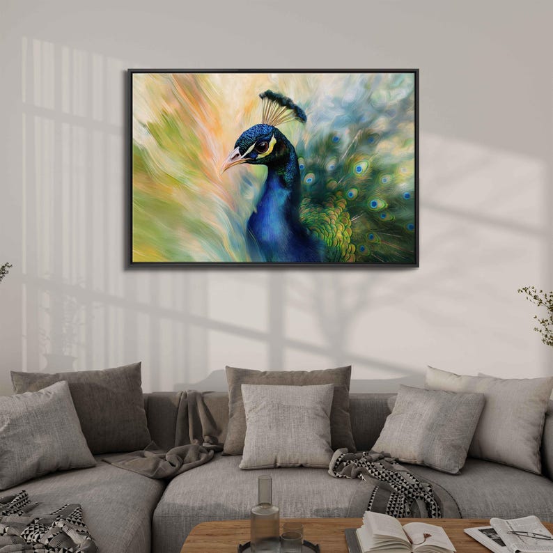 Vibrant Peacock Closeup Wall Art Canvas Print, Gift For Animal Lover, Nature Photo, Impressionism, Beautiful Bird, Ready To Hang image 10