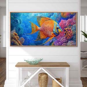 Angelfish In Colorful Coral Reef, Wall Art Canvas Print, Vibrant Marine Life, Detailed Artwork