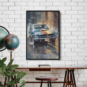 1960&#39;s Mustang Gt Abstract Painting | Muscle Car Textured Ink Splatter | Digital Print On Canvas | Gift For Him | Bedroom Decor