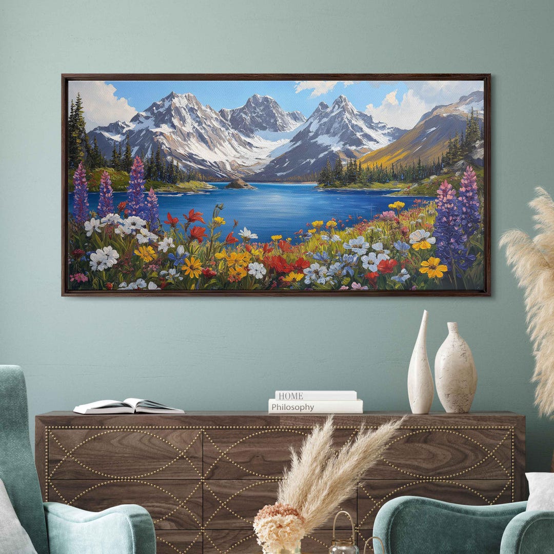 Mountain Landscape Painting, Wall Art Canvas Print, Snow-capped Peaks ...
