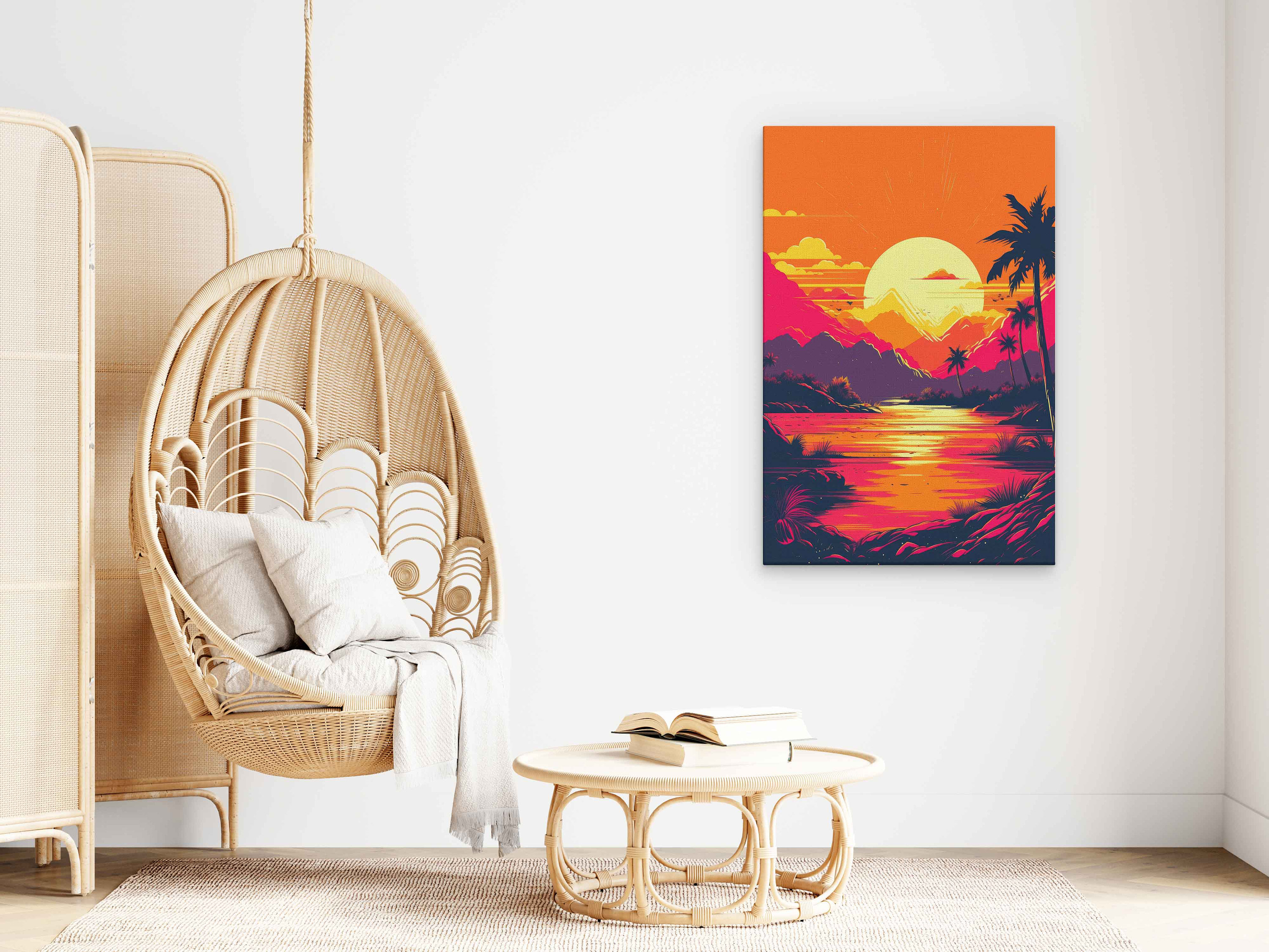 Tropical Summer Pop Art Landscape, Digital Illustration on Canvas