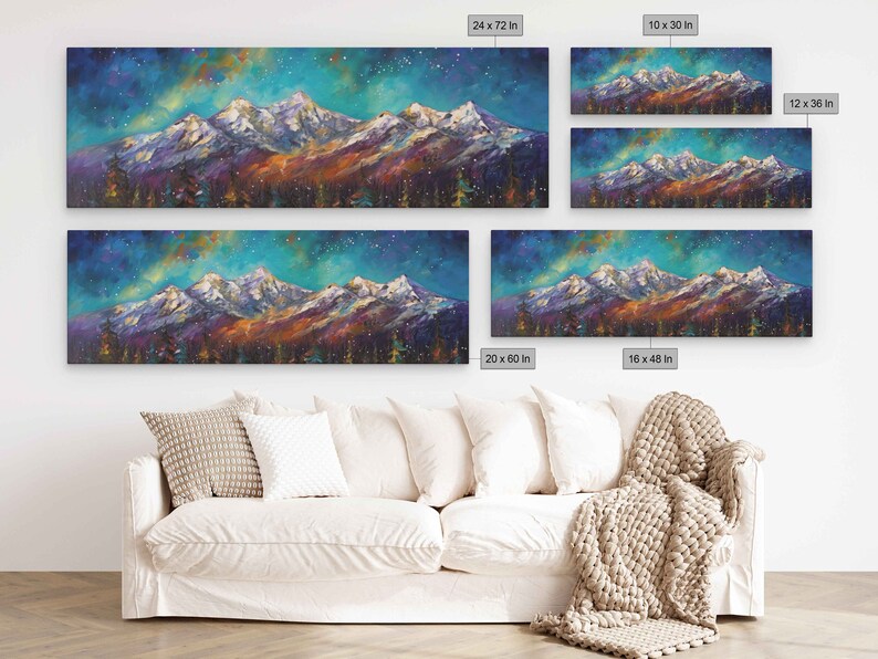 Starry Night Sky Panoramic Oil Painting Mountain Range on - Etsy