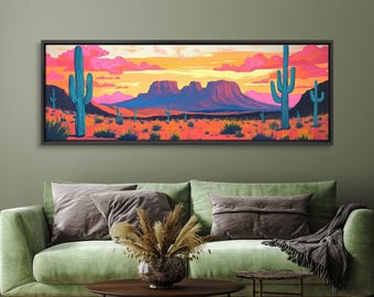 Big Bend National Park, Wall Art Canvas Print, Vibrant Desert Landscape, Sunset Cacti Scene