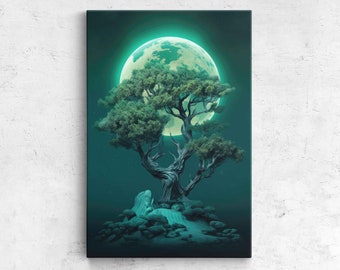 Tree Under The Moonlight, Framed Canvas Print, Cool Wall Art, Bedroom Decor