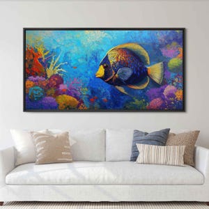 Angelfish in Colorful Coral Reef, Wall Art Canvas Print, Vibrant Marine Artwork