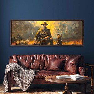 Vintage Cowboy With His Dog Acrylic Wall Art Canvas Print, Western Scene, Country Wall Art, Gift For Cowboy, Ready To Hang