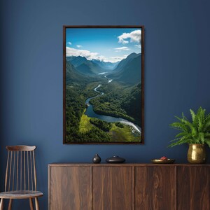 Aerial View Of Fiordland National Park, Beautiful Winding River Between Forests, Canvas Wall Art Print, Gift For Traveler