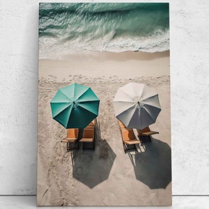 Umbrella Loungers On Beach Overhead View, Digital Print On Canvas, Read To Hang, Beach House Decor, Beach Wall Art