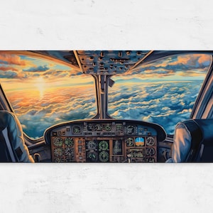 View From Airplane Cockpit Painting, Intricate Details, Framed Canvas Print, Ready To Hang, Gift For Pilot