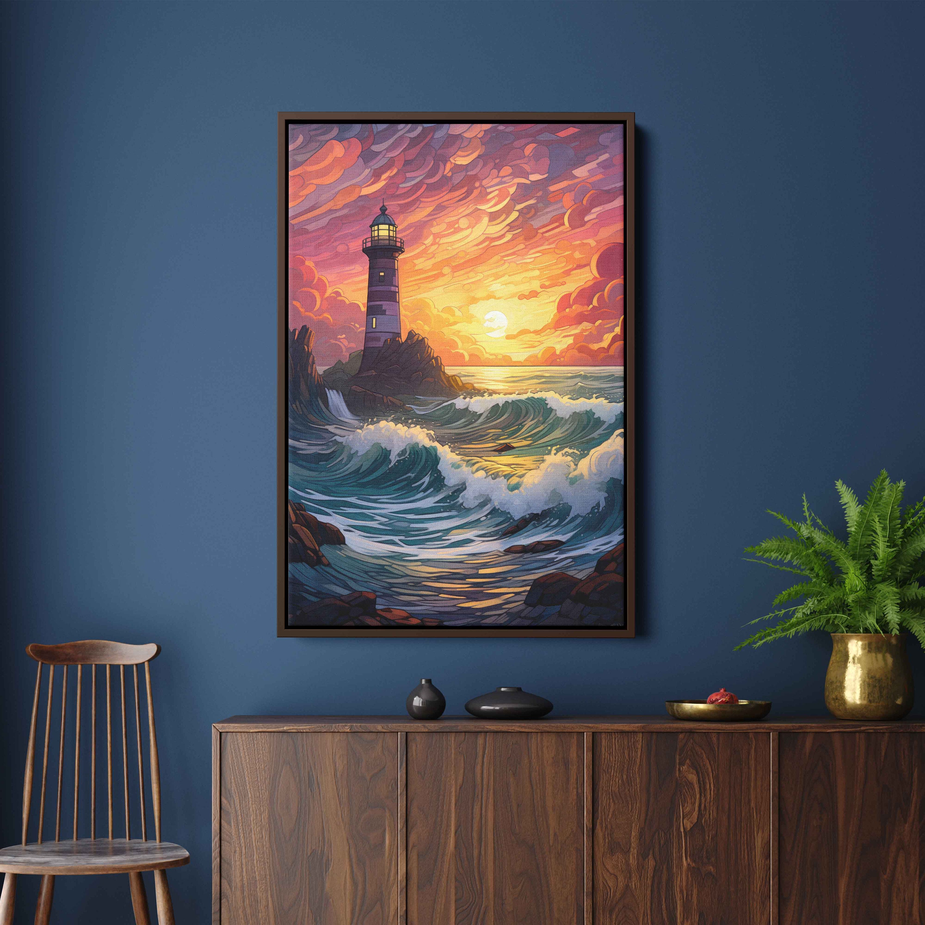 Quadro Faro Con Cornice 9x7” – Wee Blue Coo – Stampa Artistica “Lighthouse Sea Set You Free”