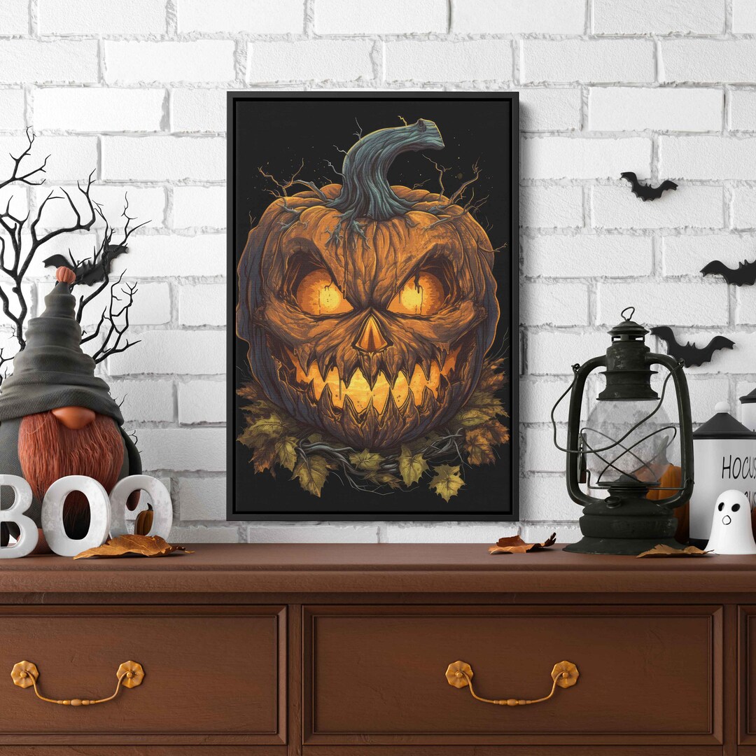 Halloween Pumpkins Painting Wall Art, Scary Jack O Lantern, Spooky Art ...
