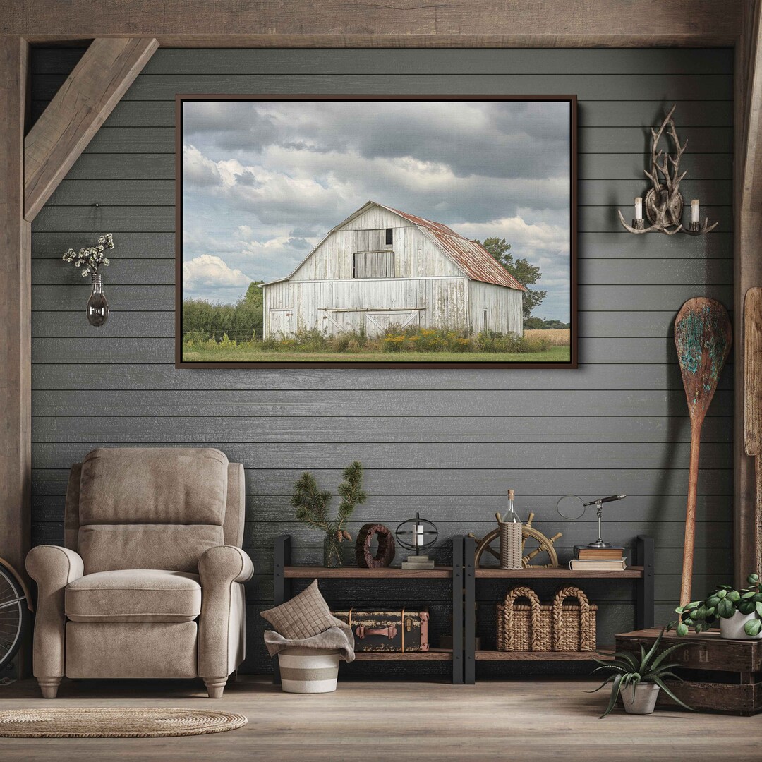 Rustic Weathered Barn Under Cloudy Skies Wall Art Canvas Print ...
