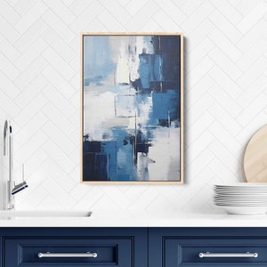 Blue Acrylic Abstract Painting Modern Wall Art Canvas Print, Palette Knife Ready To Hang