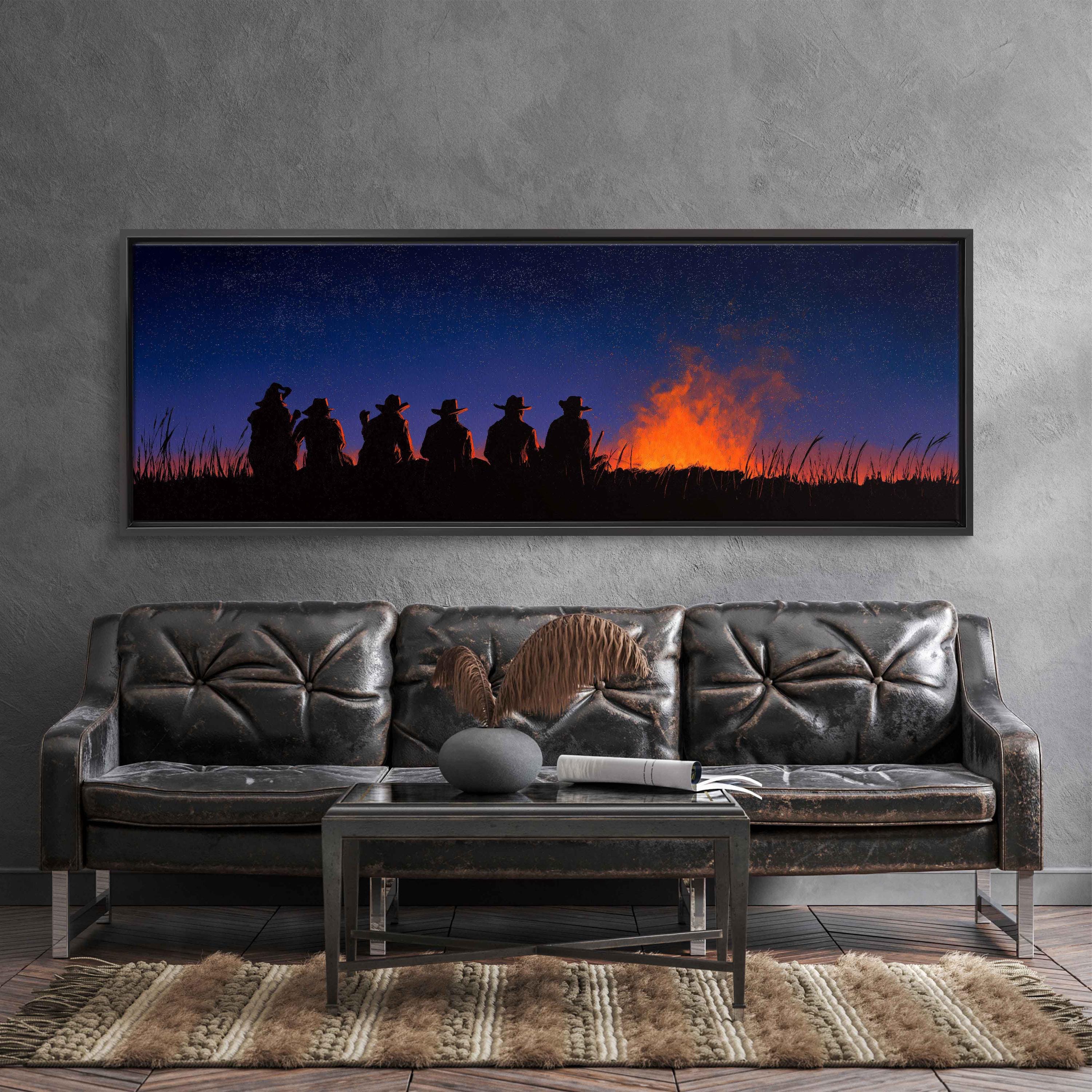 Wild West Cowboys Campfire, Wall Art Canvas Print, Rugged