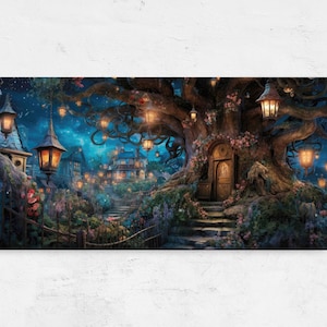 Whimsical Enchanted Treehouse Wall Art, Framed Canvas Print, Ready To Hang