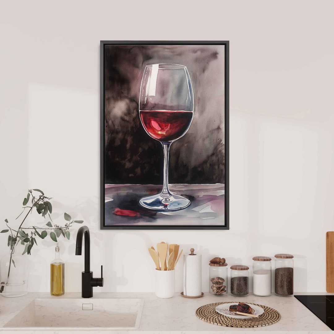 Red Wine Glass Painting, Canvas Wall Art Print, Ready to Hang - Etsy