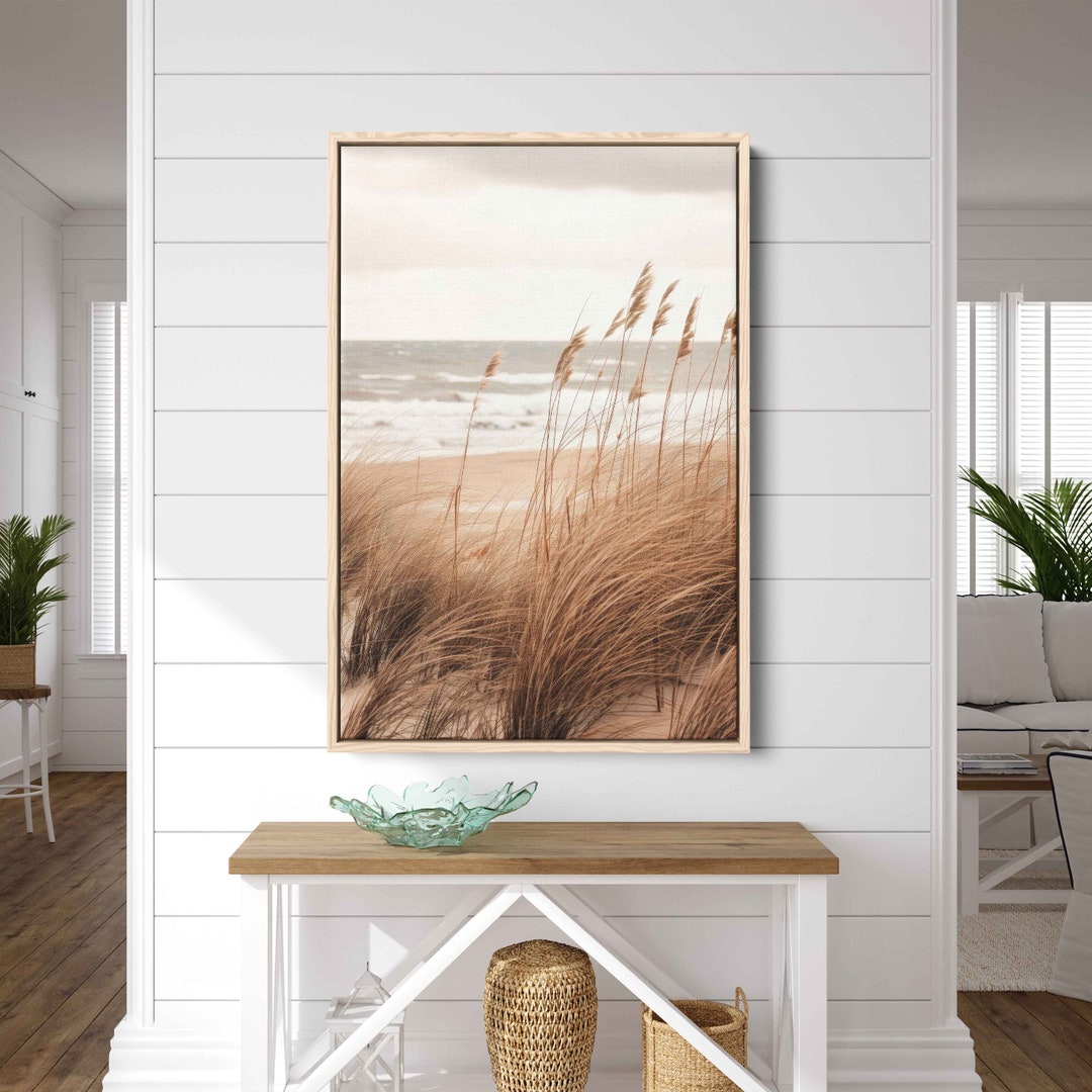 Sea Oats Flowing in Wind on Beach Front Wall Art Canvas Print, Crashing ...