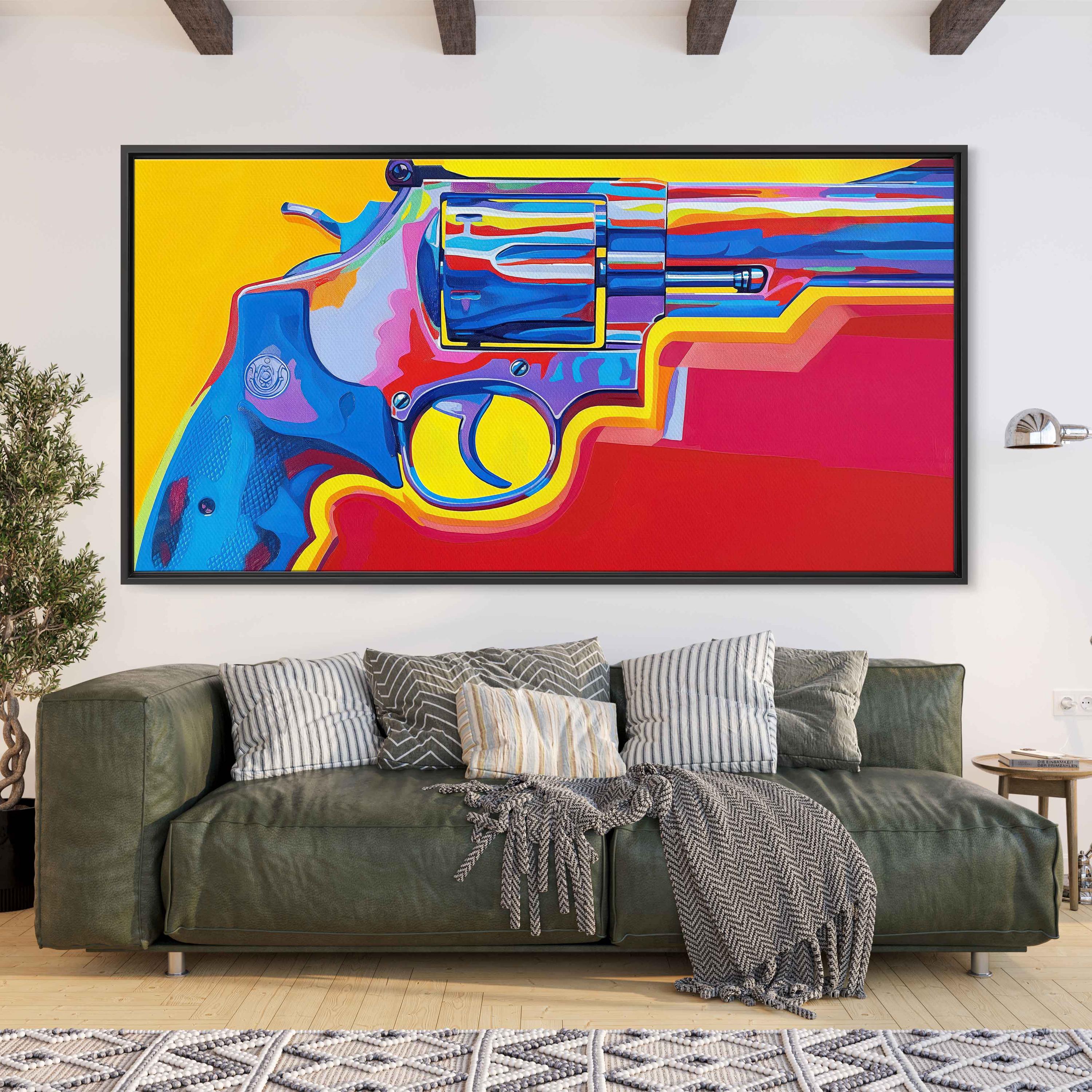Pop Roll Revolver Pop Art Revolver Gun Acrylic Wall Art Canvas Print, Trendy Painting ...