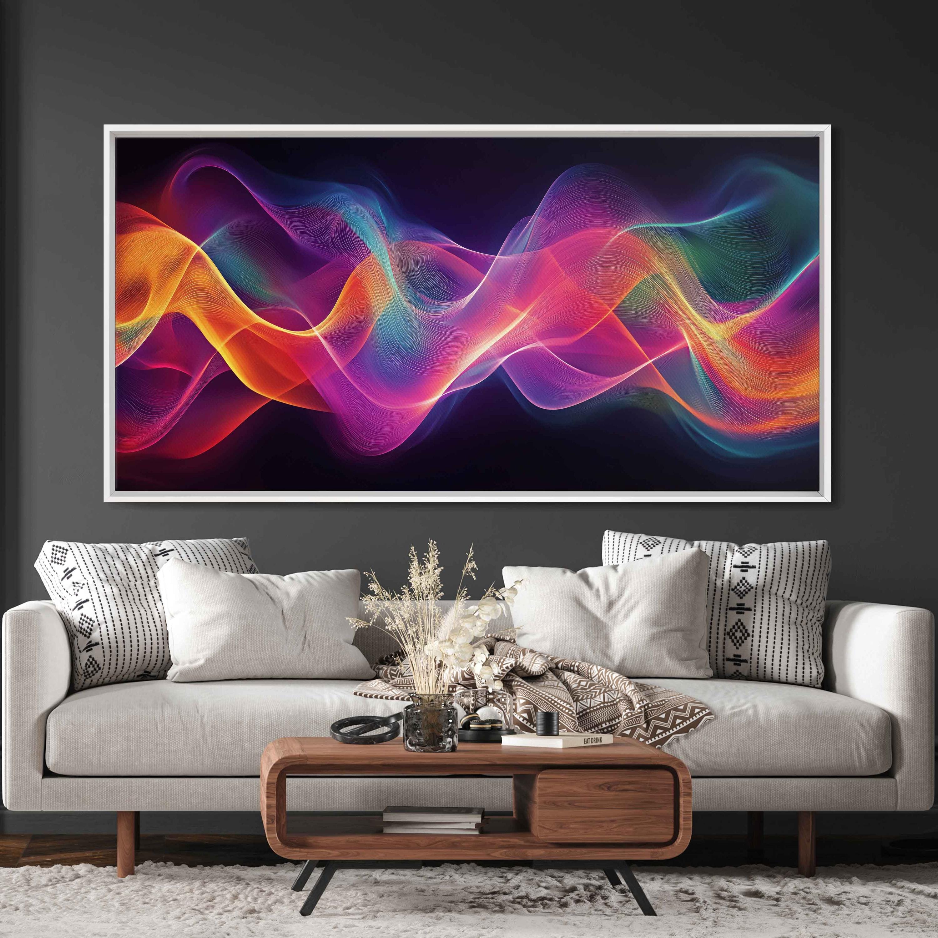 Abstract Sound Waves Art, Wall Art Canvas Print, Colorful Flowing