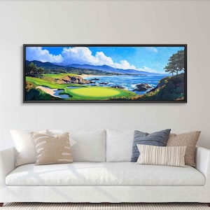 Pebble Beach Golf Course 18th Hole, Wall Art Canvas Print, Vibrant Colors, Ocean View