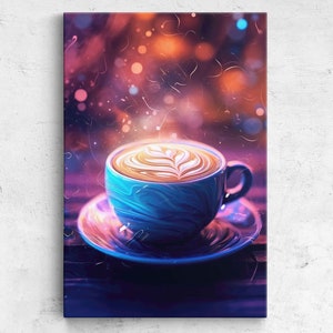 Colorful Vibrant Latte Wall Art Canvas Print, Multicolor Swirled, Gift For Coffee Lovers, Ready To Hang