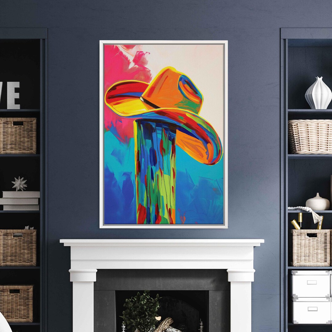 Pop Art Vintage Cowboy Hat on Post Acrylic Wall Art Canvas Print