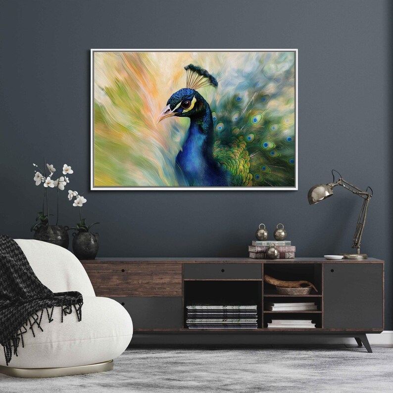 Vibrant Peacock Closeup Wall Art Canvas Print, Gift For Animal Lover, Nature Photo, Impressionism, Beautiful Bird, Ready To Hang image 9