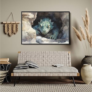 Basilisk Watercolor Wall Art Canvas Print, Mythological Reptile Serpent, Ready To Hang