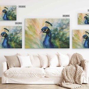 Vibrant Peacock Closeup Wall Art Canvas Print, Gift For Animal Lover, Nature Photo, Impressionism, Beautiful Bird, Ready To Hang image 6