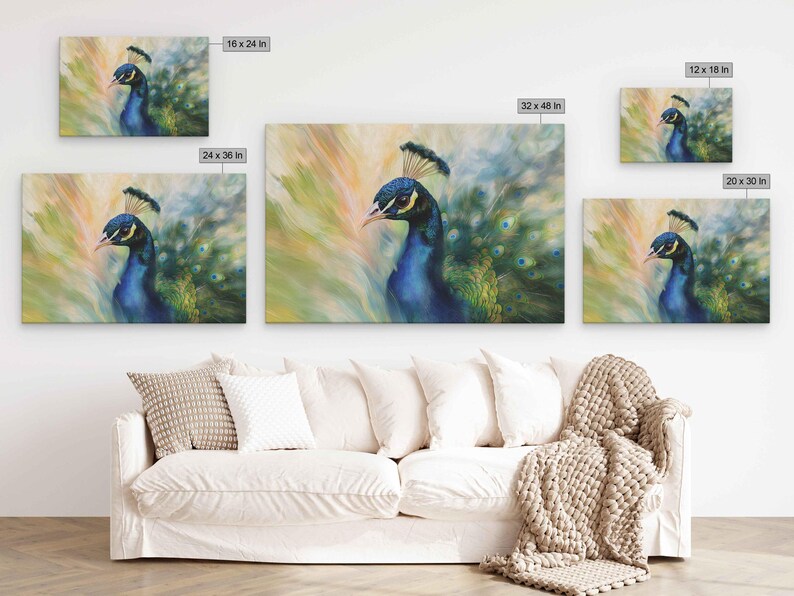 Vibrant Peacock Closeup Wall Art Canvas Print, Gift For Animal Lover, Nature Photo, Impressionism, Beautiful Bird, Ready To Hang image 6
