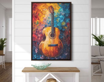 Palette Knife Guitar Wall Art Canvas Print, Colorful Music Art, Gift For Musician, Vibrant Colorful Instrument, Ready To Hang