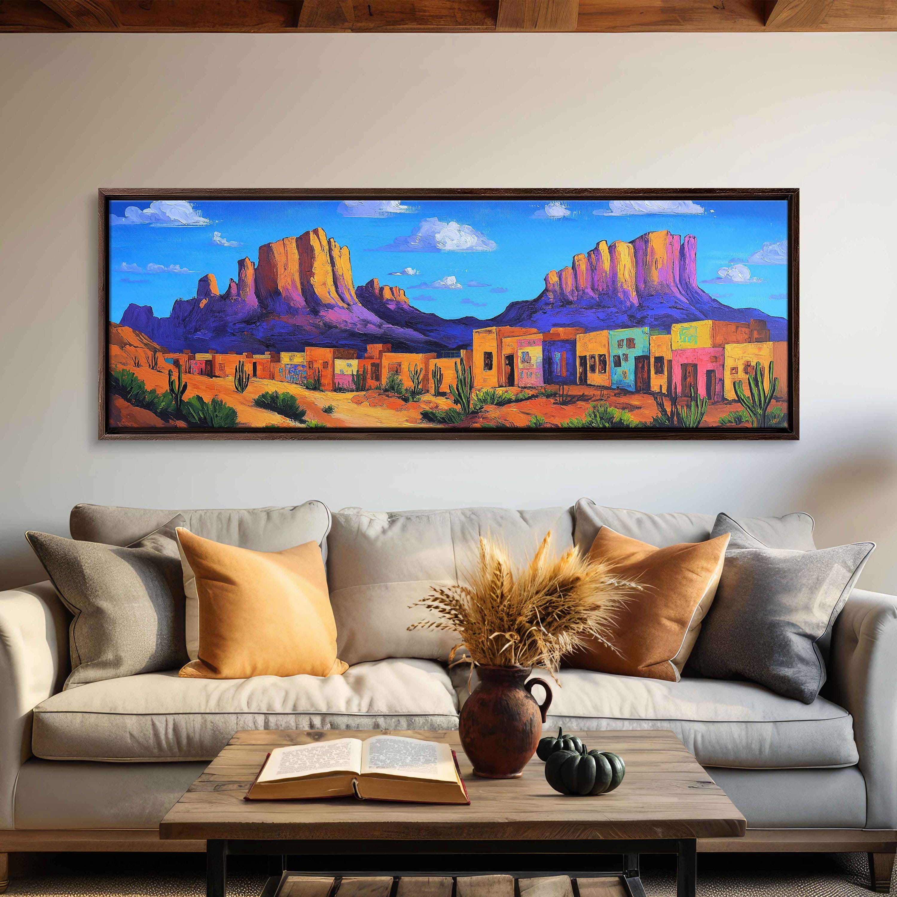 Southwestern Town Landscape, Wall Art Canvas Print, Rustic Adobe
