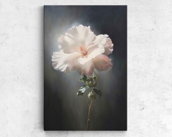 Still Life White Flower Oil Painting, Digital Print On Canvas, Framed Canvas, Ready To Hang, Office Decor, Bedroom Decor